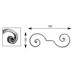 fer forgé Volute à noyaux HAUTEUR 100 mm x 295 mm LARGEUR Plat 14x6 - Ref V210L14X6