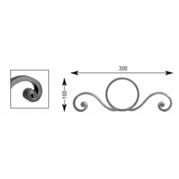 fer forgé Volute à noyaux HAUTEUR 100 mm x 300 mm LARGEUR Plat 14x6 - Ref V116L14X6