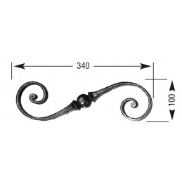 fer forgé Volute décorative HAUTEUR 100 mm x 340 mm LARGEUR Carré 14x14 - Ref VD1