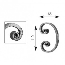 fer forgé Volute à noyaux HAUTEUR 110 mm x 65 mm LARGEUR Plat 14x6 - Ref V205L14X6