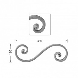 fer forgé Volute à noyaux HAUTEUR 120 mm x 360 mm LARGEUR Plat 20x10 - Ref V202L20X10