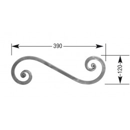 fer forgé Volute à noyaux forgés fer carré HAUTEUR 120 mm x 390 mm LARGEUR Carré 14x14 - Ref VC1-14
