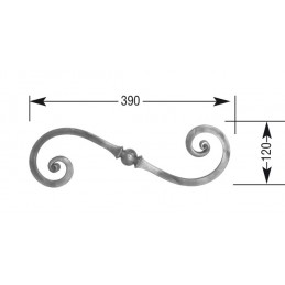 fer forgé Volute à noyaux forgés fer carré HAUTEUR 120 mm x 390 mm LARGEUR Carré 14x14 - Ref VC7-14