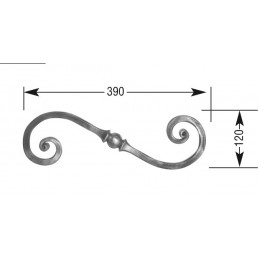 fer forgé Volute à noyaux forgés fer carré HAUTEUR 120 mm x 390 mm LARGEUR Carré 14x14 - Ref VC8-14