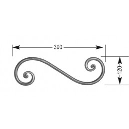 fer forgé Volute à noyaux forgés fer rond HAUTEUR 120 mm x 390 mm LARGEUR Rond 14 - Ref VR6-14