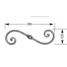 fer forgé Volute à noyaux forgés fer rond HAUTEUR 120 mm x 390 mm LARGEUR Rond 14 - Ref VR9-14