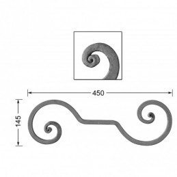 fer forgé Volute à noyaux forgés fer carré HAUTEUR 145 mm x 450 mm LARGEUR Carré 14x14 - Ref VC13-14