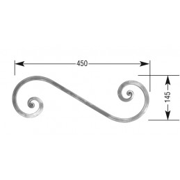 fer forgé Volute à noyaux forgés fer carré HAUTEUR 145 mm x 450 mm LARGEUR Carré 14x14 - Ref VC2-14