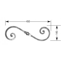 fer forgé Volute à noyaux forgés fer carré HAUTEUR 145 mm x 450 mm LARGEUR Carré 14x14 - Ref VC9-14