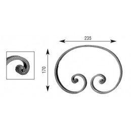fer forgé Volute à noyaux HAUTEUR 170 mm x 235 mm LARGEUR Plat 14x6 - Ref V109L14X6