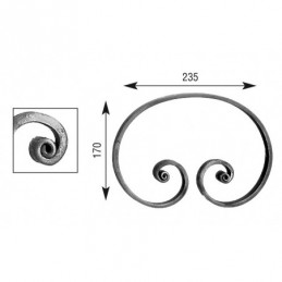 fer forgé Volute à noyaux HAUTEUR 170 mm x 235 mm LARGEUR Plat 14x6 - Ref V209L14X6
