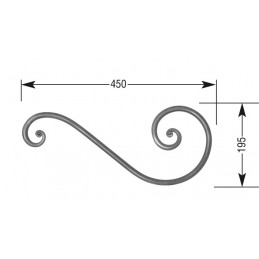 fer forgé Volute à noyaux forgés fer rond HAUTEUR 195 mm x 450 mm LARGEUR Rond 14 - Ref VR5-14