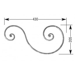 fer forgé Volute à noyaux forgés fer plat HAUTEUR 205 mm x 430 mm LARGEUR Plat 14x8 - Ref VP2M14X8