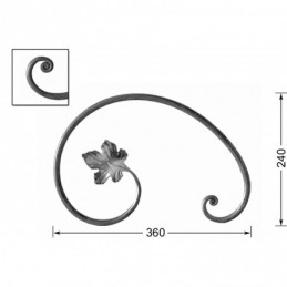 fer forgé Volute décorative HAUTEUR 240 mm x 360 mm LARGEUR Rond 12 - Ref VD12