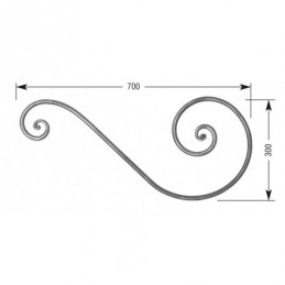 fer forgé Volute à noyaux forgés fer rond HAUTEUR 300 mm x 700 mm LARGEUR Rond 14 - Ref VR13-14
