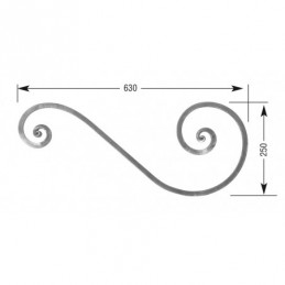 fer forgé Volute à noyaux forgés fer carré HAUTEUR 250 mm x 630 mm LARGEUR Carré 14x14 - Ref VC3-14