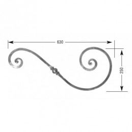 fer forgé Volute à noyaux forgés fer carré HAUTEUR 250 mm x 630 mm LARGEUR Carré 14x14 - Ref VC4-14