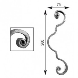 fer forgé Volute à noyaux HAUTEUR 260 mm x 75 mm LARGEUR Plat 14x6 - Ref V211L14X6