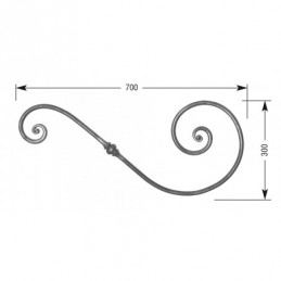 fer forgé Volute à noyaux forgés fer rond HAUTEUR 300 mm x 700 mm LARGEUR Rond 14 - Ref VR14-14