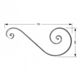 fer forgé Volute à noyaux forgés fer carré HAUTEUR 300 mm x 700 mm LARGEUR Carré 14x14 - Ref VC5-14