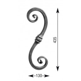 fer forgé Volute décorative HAUTEUR 435 mm x 130 mm LARGEUR Carré 20x20 - Ref VD5