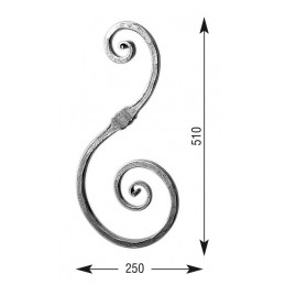 fer forgé Volute décorative HAUTEUR 510 mm x 250 mm LARGEUR Carré 22x22 - Ref VD7