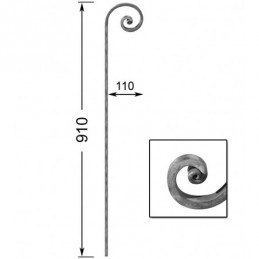 fer forgé Volute à former HAUTEUR 910 mm x 110 mm LARGEUR Plat 20x10 - Ref VF201-20X10