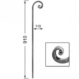 fer forgé Volute à former HAUTEUR 910 mm x 110 mm LARGEUR Carré 14x14 - Ref VF211-14