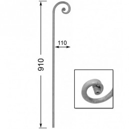 fer forgé Volute à former HAUTEUR 910 mm x 110 mm LARGEUR Rond 16 - Ref VF301-R16