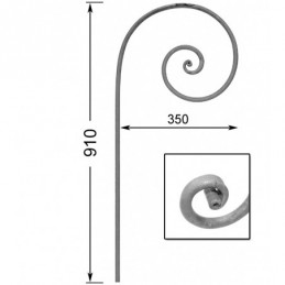 fer forgé Volute à former HAUTEUR 910 mm x 350 mm LARGEUR Rond 20 - Ref VF300-R20