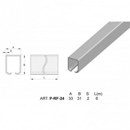 fer forgé Rail zingué pour porte suspendue HAUTEUR 6000 mm - Ref P-RF-24