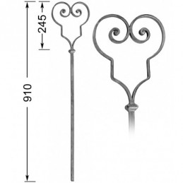 fer forgé Barreau forgé HAUTEUR 910 mm - volutes L. 200 mm Barreau carré 14x14 volutes plat 14x6 - Ref 27ABIS-14-910