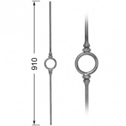 fer forgé Barreau forgé HAUTEUR 910 mm x 100 mm LARGEUR - anneau diamètre 100 mm Rond 14 - Ref 31AR-14-910