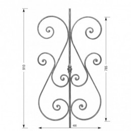 fer forgé Panneau décoratif HAUTEUR 910 mm x 480 mm LARGEUR Barreau carré 14x14 volutes plat 14x8 - Ref PAN21-14-910