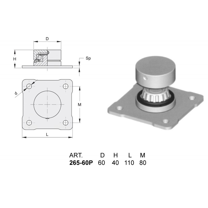 fer forgé Pivot inférieur avec platine  - Ref 265-60P