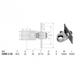 fer forgé Gond réglable sur platine  - Ref GOND3-30
