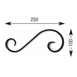 fer forgé Volute effilée HAUTEUR 100 mm x 250 mm LARGEUR Plat 20x6 - Ref V3L20X6
