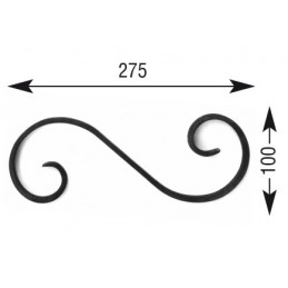 fer forgé Volute effilée HAUTEUR 100 mm x 275 mm LARGEUR Plat 20x6 - Ref V2L20X6