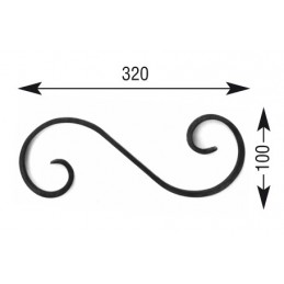 fer forgé Volute effilée HAUTEUR 100 mm x 320 mm LARGEUR Plat 20x6 - Ref V12L20X6