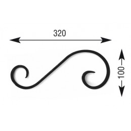 fer forgé Volute effilée HAUTEUR 100 mm x 320 mm LARGEUR Plat 14x6 - Ref V13L14X6