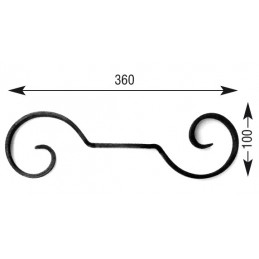 fer forgé Volute effilée HAUTEUR 100 mm x 360 mm LARGEUR Plat 20x6 - Ref V1L20X6