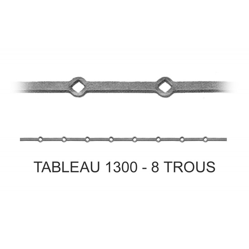 fer forgé Traverse à trous renflés à chaud sur mesure HAUTEUR 1300 mm tableau Carré 20x20 - Ref TR1-20-1300