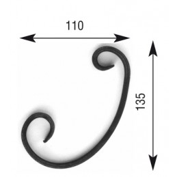 fer forgé Volute effilée HAUTEUR 135 mm x 110 mm LARGEUR Plat 14x6 - Ref V8L14X6