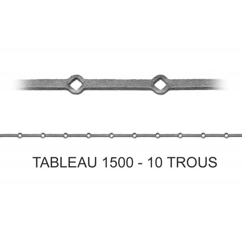 fer forgé Traverse à trous renflés à chaud sur mesure HAUTEUR 1500 mm tableau Carré 20x20 - Ref TR1-20-1500