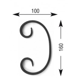 fer forgé Volute effilée HAUTEUR 160 mm x 100 mm LARGEUR Plat 14x6 - Ref V7L14X6