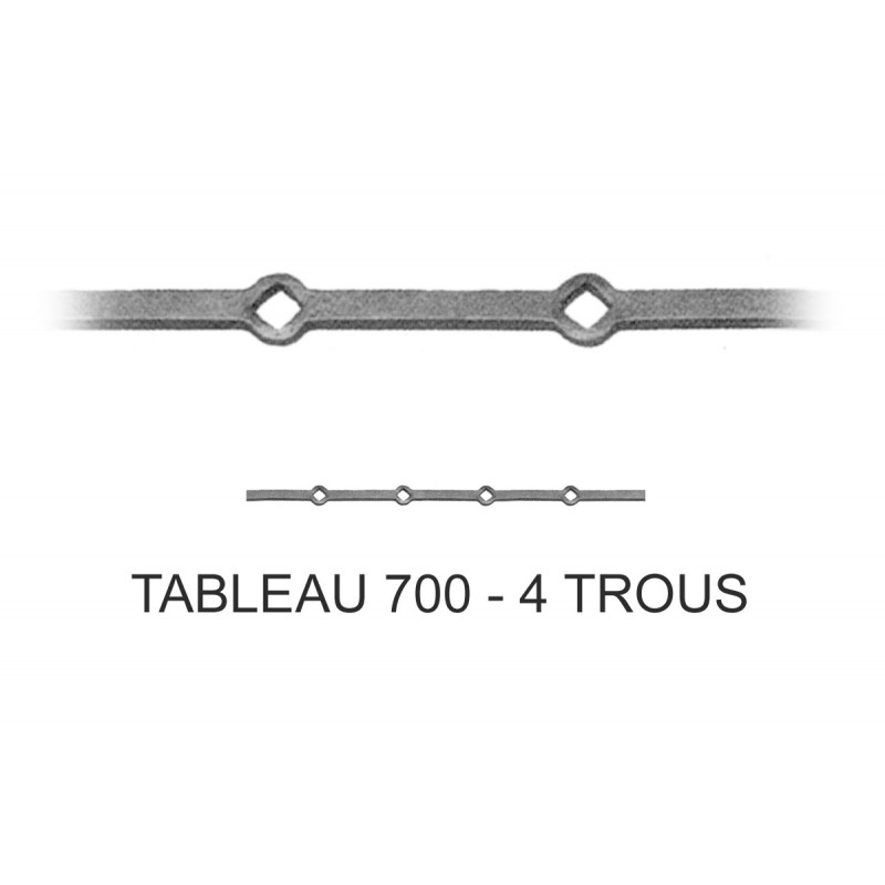 fer forgé Traverse à trous renflés à chaud sur mesure HAUTEUR 700 mm tableau Carré 20x20 - Ref TR1-20-700