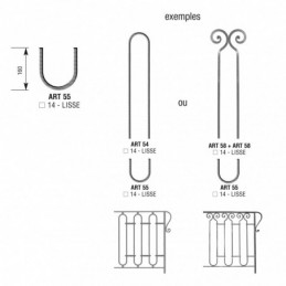 fer forgé Barreau de balcon HAUTEUR 160 mm x 138 mm LARGEUR Carré 14x14 - Ref 55-14-160