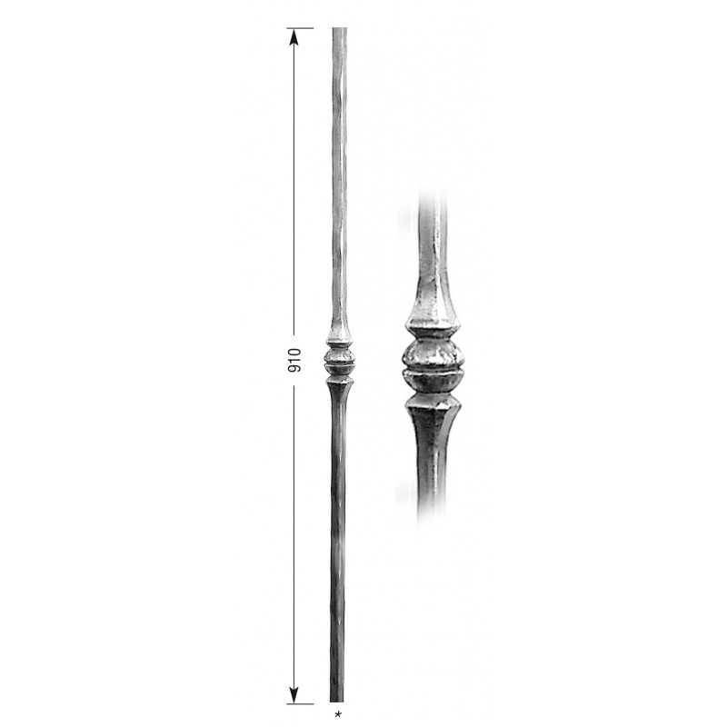 Barreau forgé HAUTEUR 910 mm Carré 14x14 Ref 15C-14-910