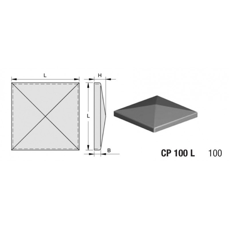 fer forgé Chapeau de piliers LARGEUR 100 mm x 100 mm LONGUEUR - Ref CP100L