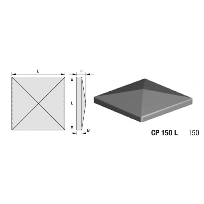 fer forgé Chapeau de piliers LARGEUR 150 mm x 150 mm LONGUEUR - Ref CP150L